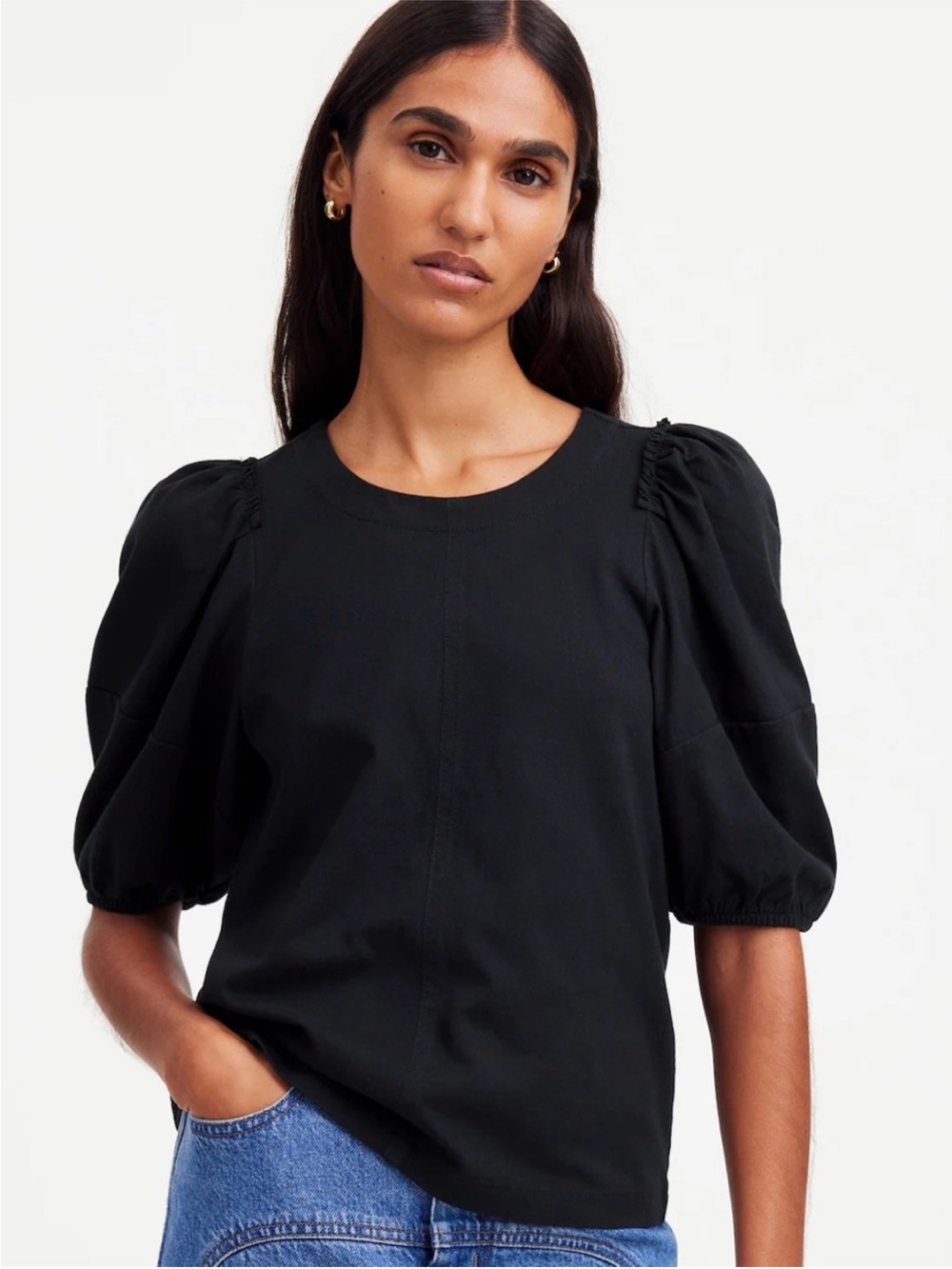 Madewell NWT Puff Sleeve Tee Size XS | Jersey Cotton Jet Black